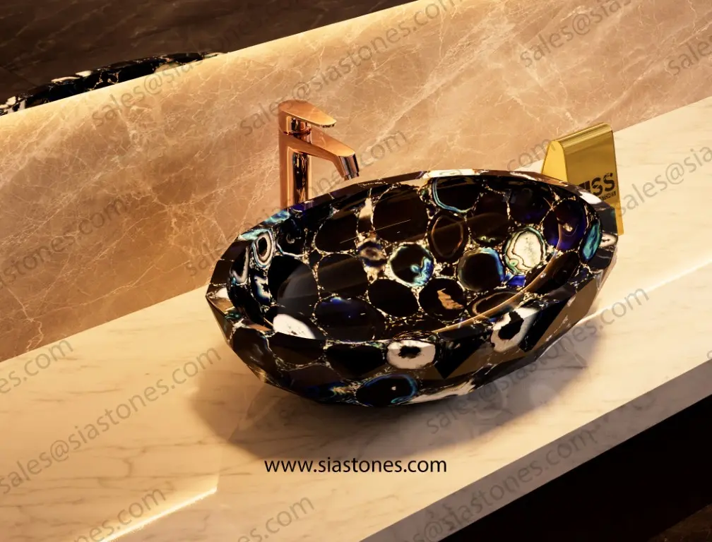 Blue Agate Indian Crystal Cut Basin