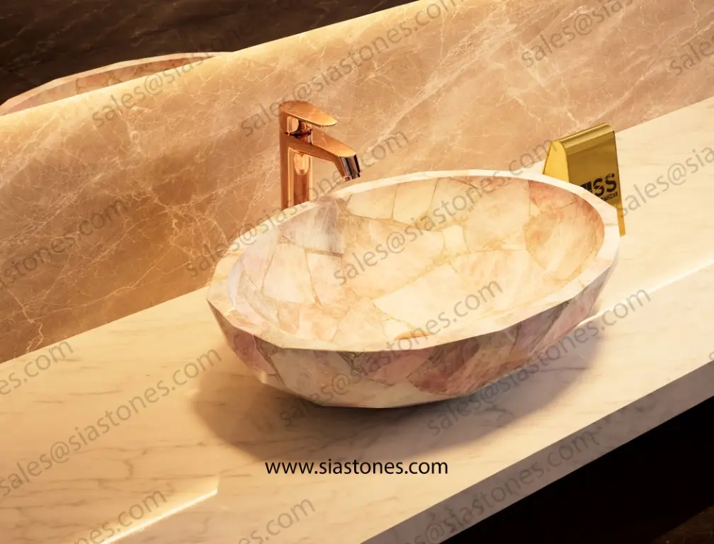 Pink Quartz Crystal Cut Basin
