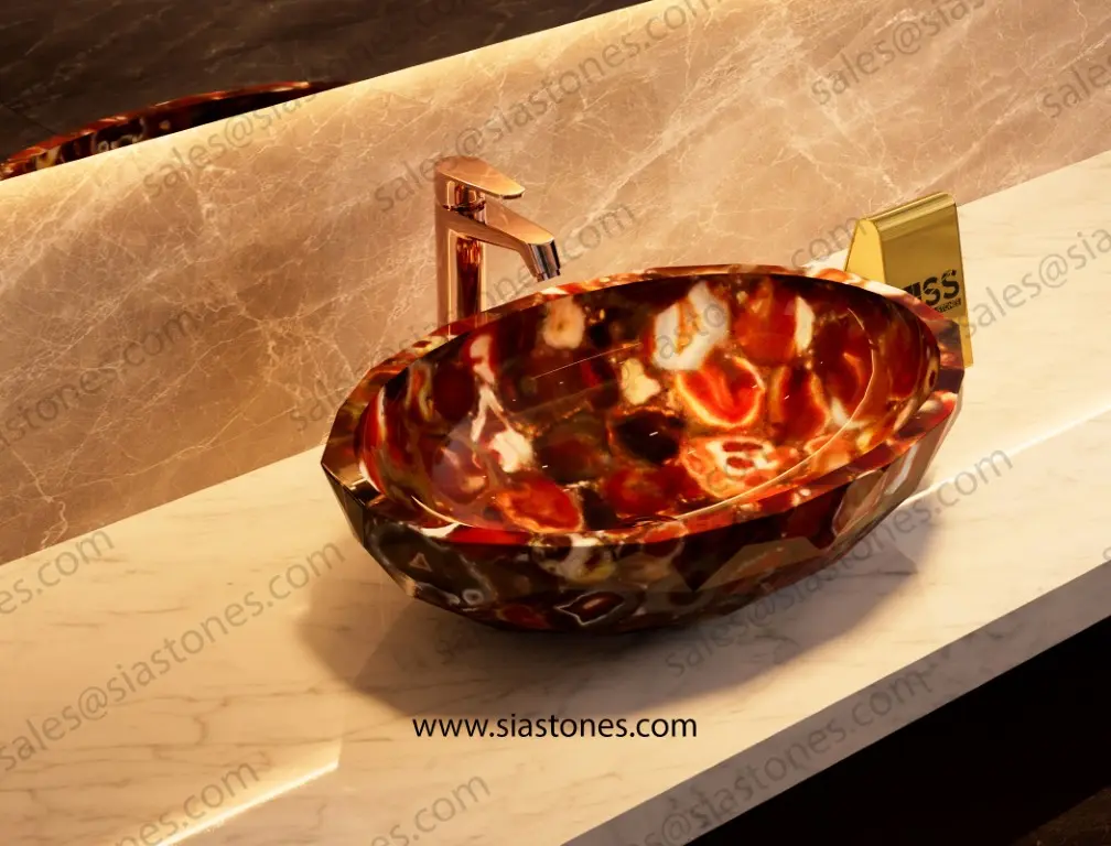 Red Agate Crystal Cut Basin