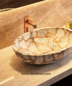 White Agate Gold Fill Crystal Cut Basin