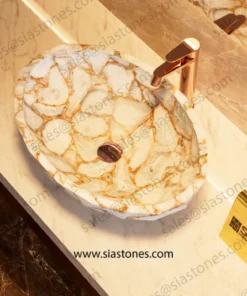 Alternative view of White Agate Gold Fill Crystal Cut Basin