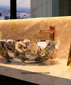 Alternative view of Yellow Agate Crystal Cut Basin