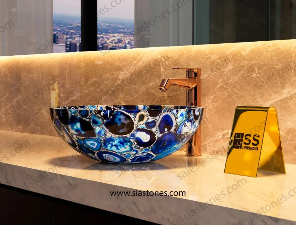 Blue Agate Round Wash Basin - Image 2