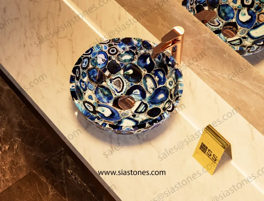 Blue Agate Round Wash Basin - Image 3