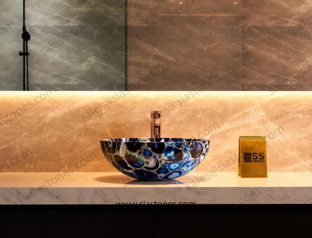 Blue Agate Round Wash Basin - Image 4