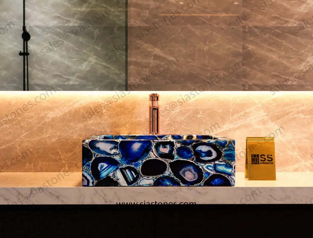 Blue Agate Square Sloped Wash Basin - Image 2
