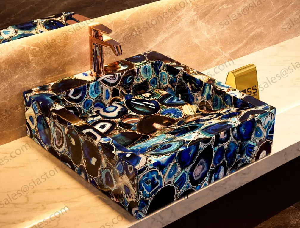Blue Agate Square Sloped Wash Basin