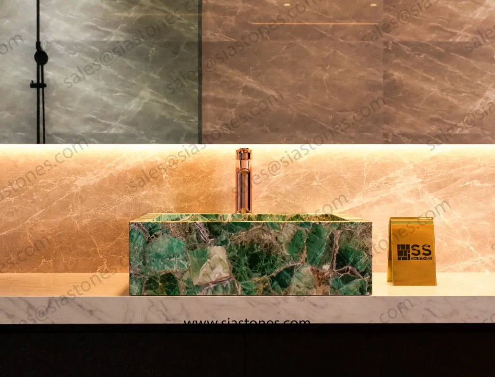 Emerald Green Fluorite Square Sloped Wash Basin - Image 4