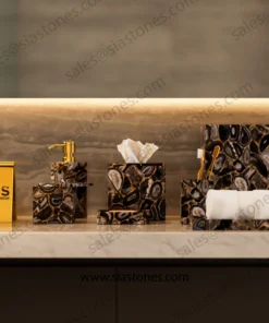Alternative view of Golden Filled Black Agate Bath Accessories Set