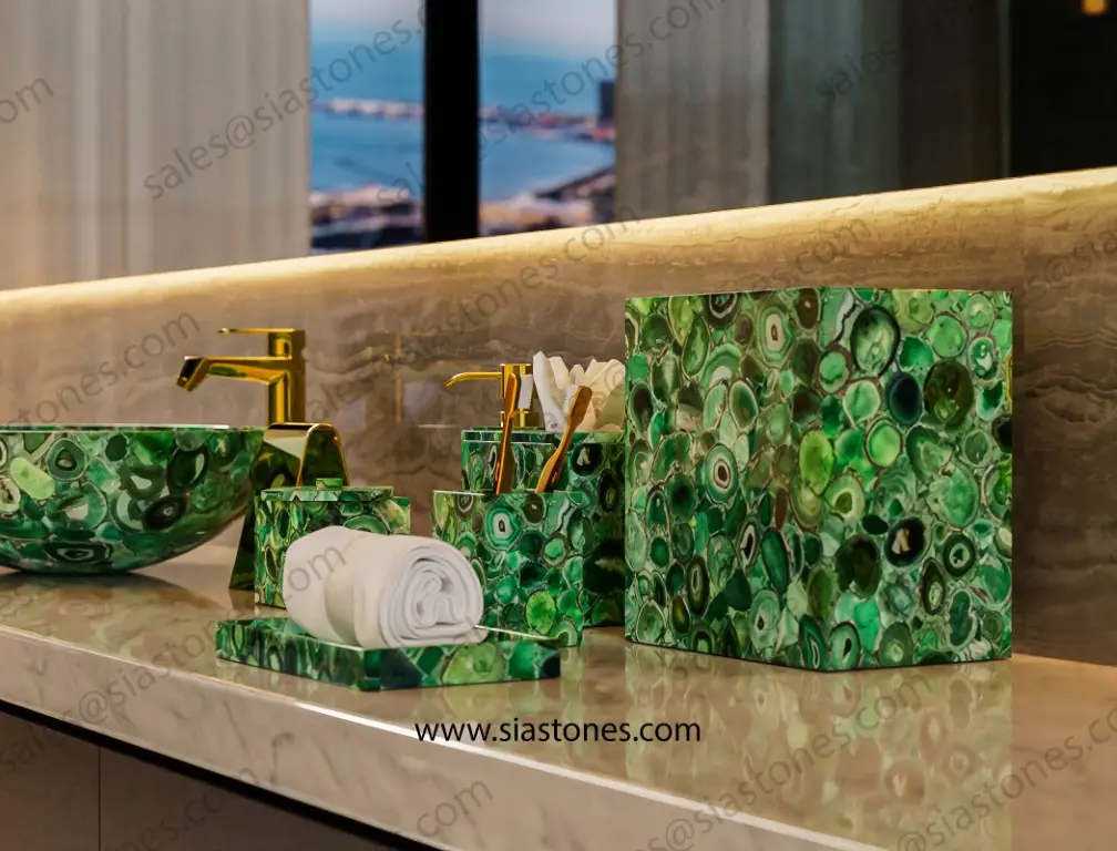 Green Agate Bath Accessories Set - Image 4