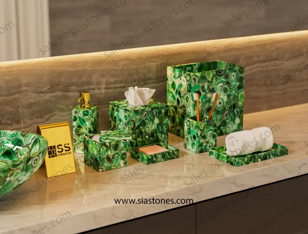 Green Agate Bath Accessories Set - Image 3