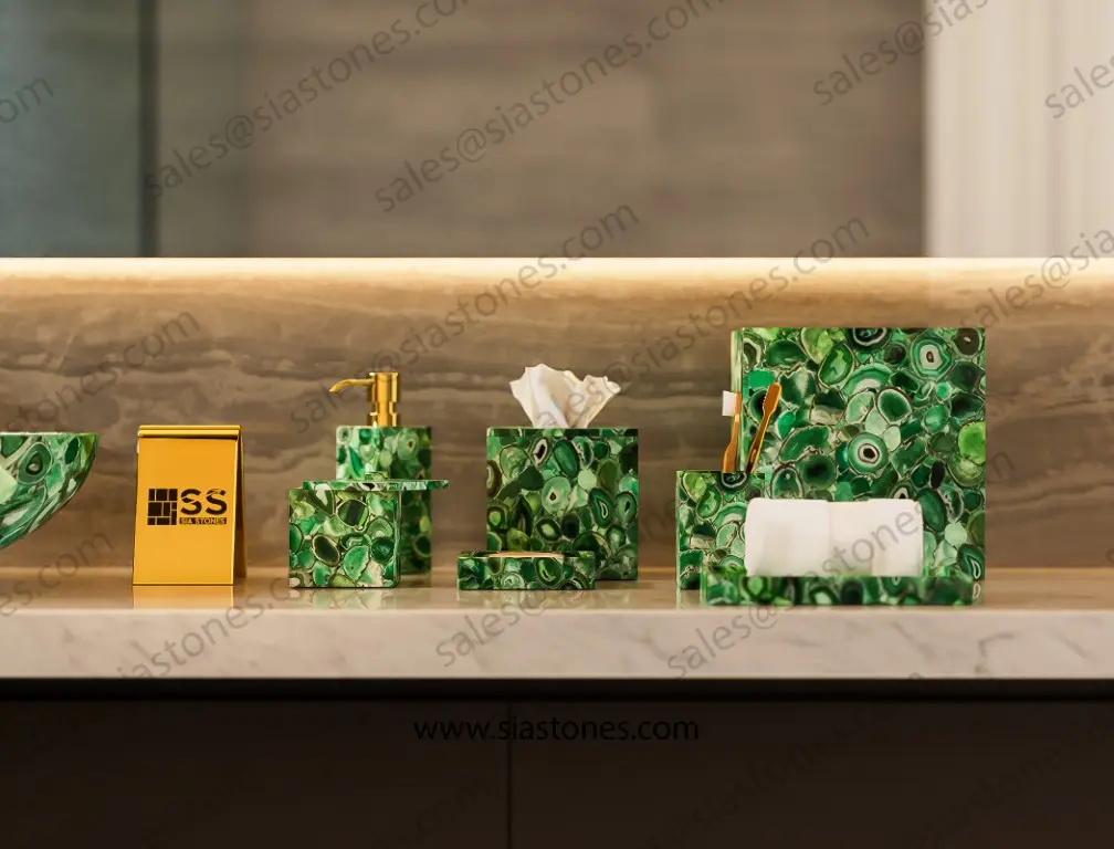 Green Agate Bath Accessories Set - Image 2