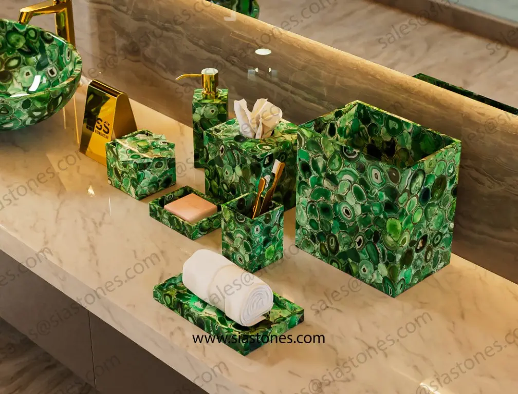 Green Agate Bath Accessories Set