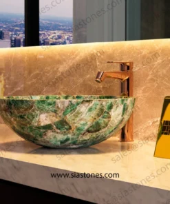Alternative view of Emerald Green Fluorite Round Wash Basin