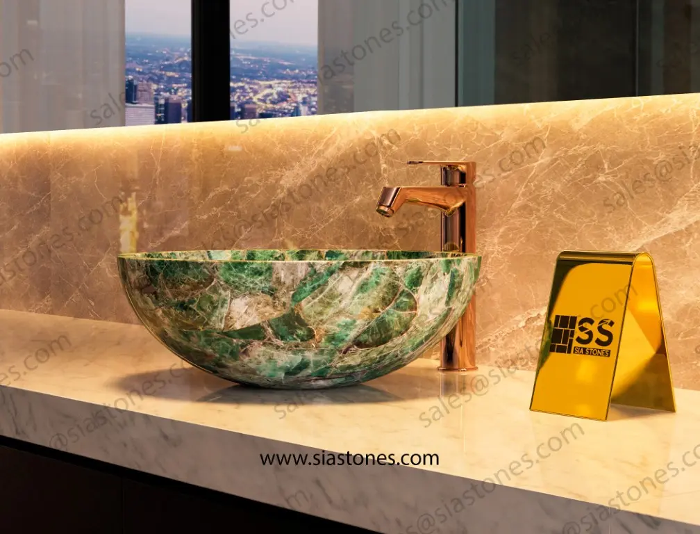 Emerald Green Fluorite Round Wash Basin - Image 2