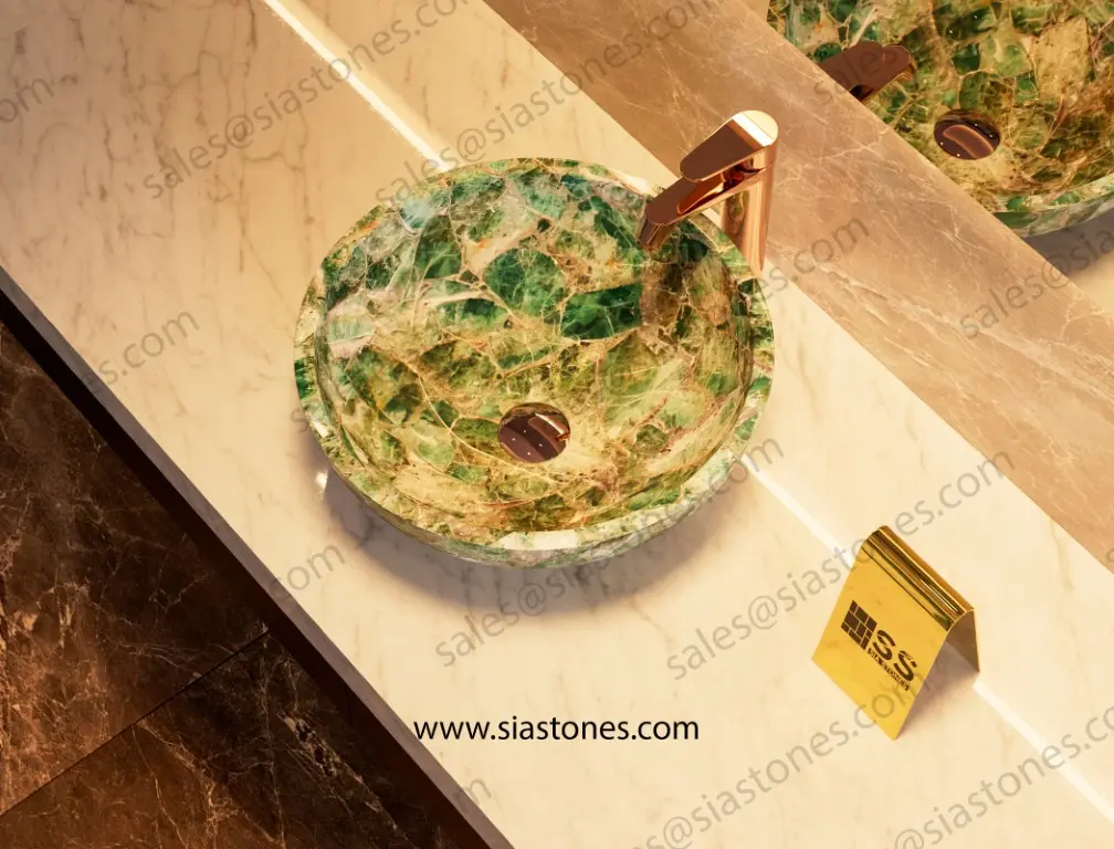 Emerald Green Fluorite Round Wash Basin - Image 3