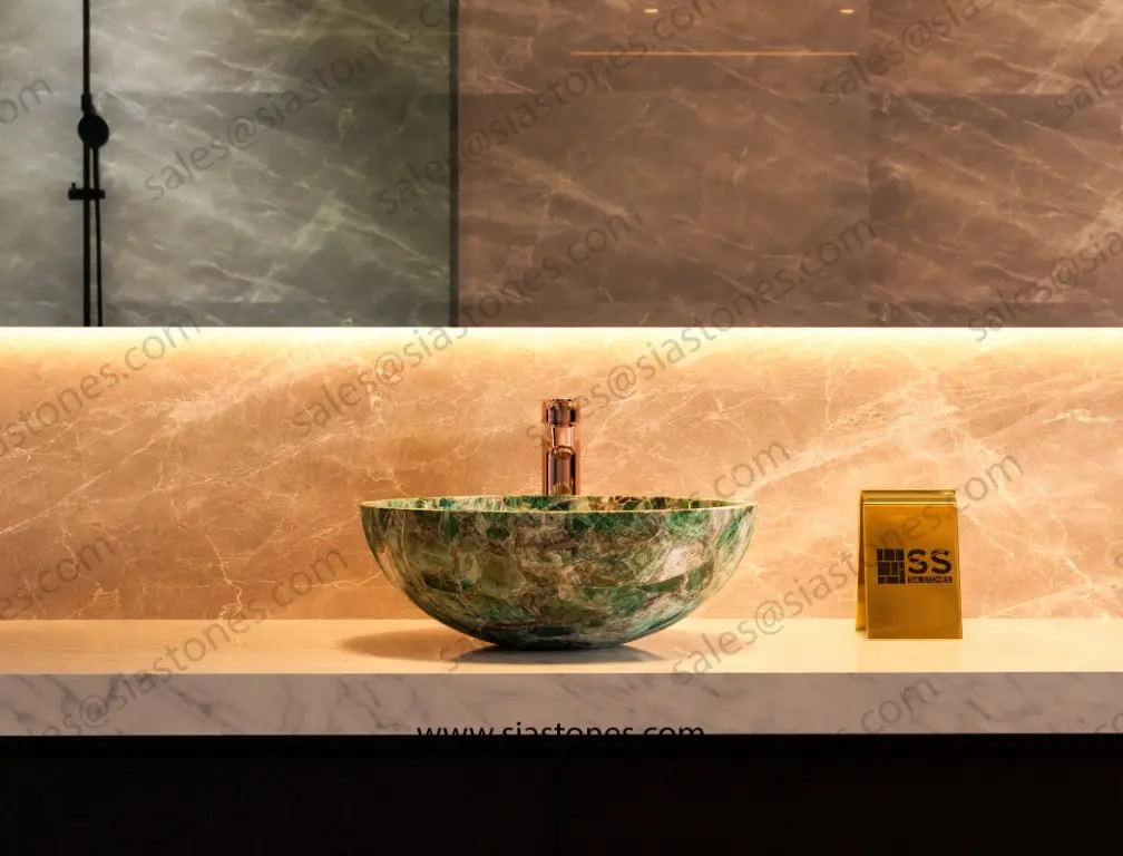 Emerald Green Fluorite Round Wash Basin - Image 4