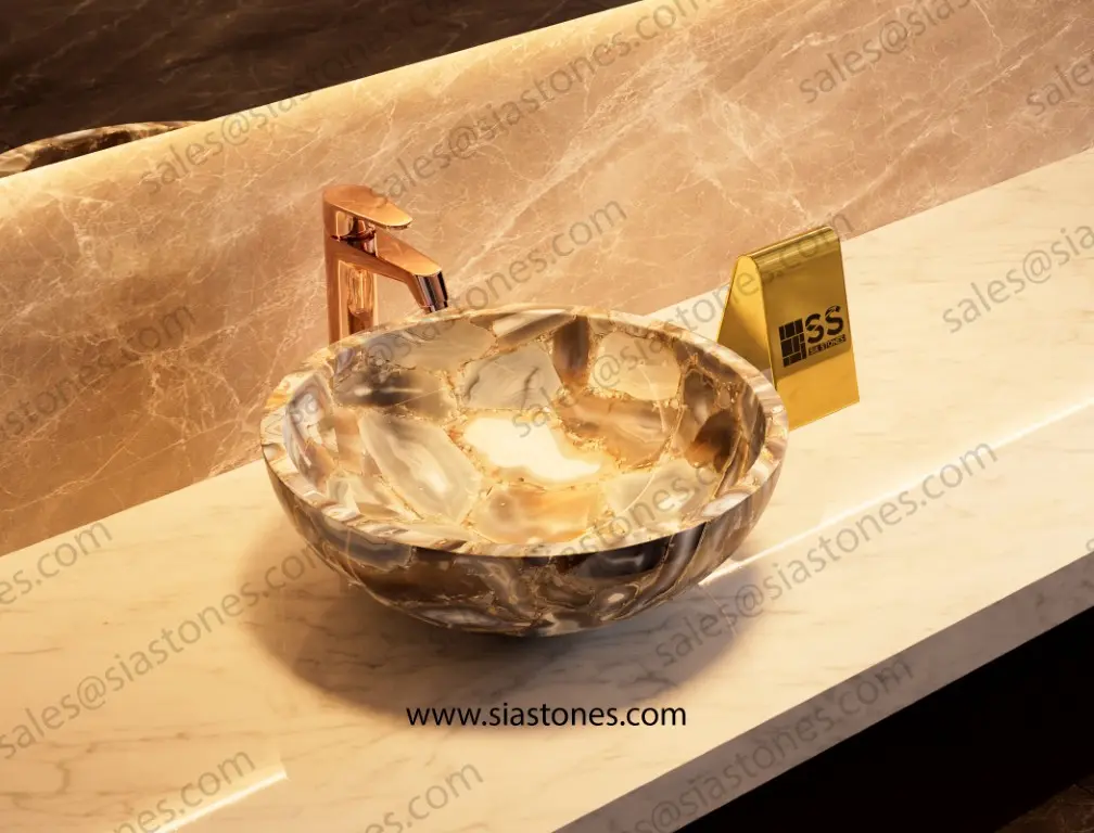 Grey Gava Agate Round Wash Basin