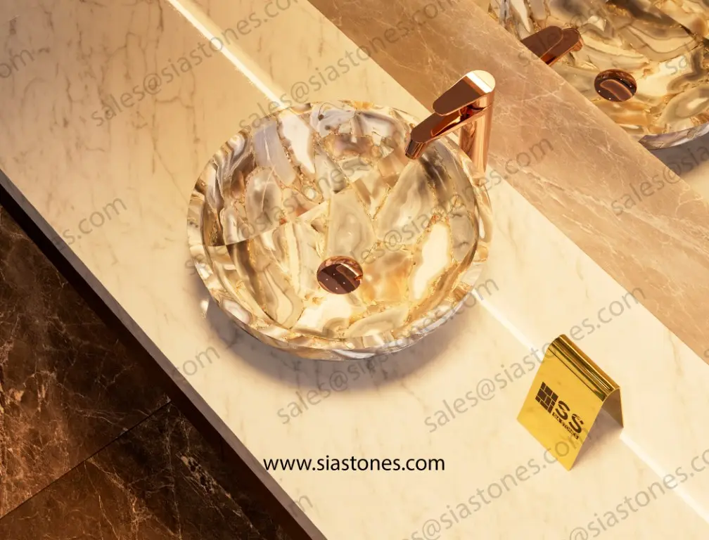 Grey Gava Agate Round Wash Basin - Image 3