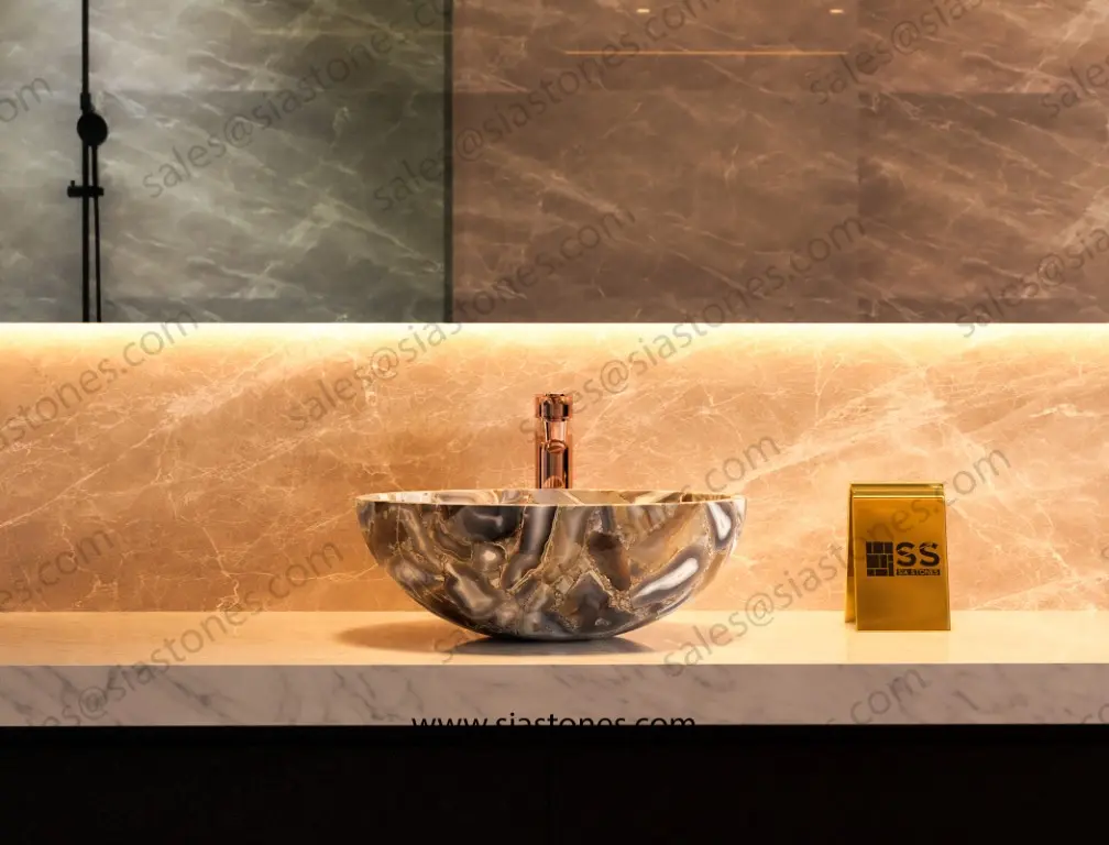Grey Gava Agate Round Wash Basin - Image 2