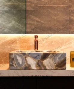 Alternative view of Grey Gava Agate Square Sloped Wash Basin