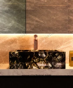Alternative view of Labradorite Gemstone Square Sloped Wash Basin
