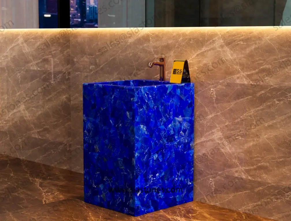 Lapis Lazuli Gemstone Pedestal Sink - Image 4