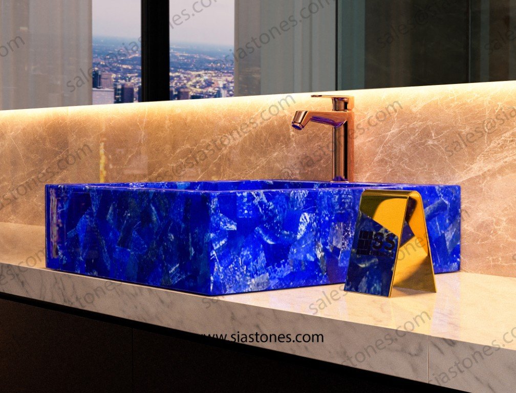 Lapis Lazuli Square Sloped Wash Basin - Image 4