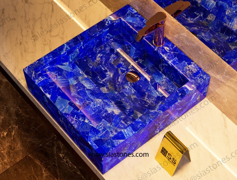 Lapis Lazuli Square Sloped Wash Basin - Image 3