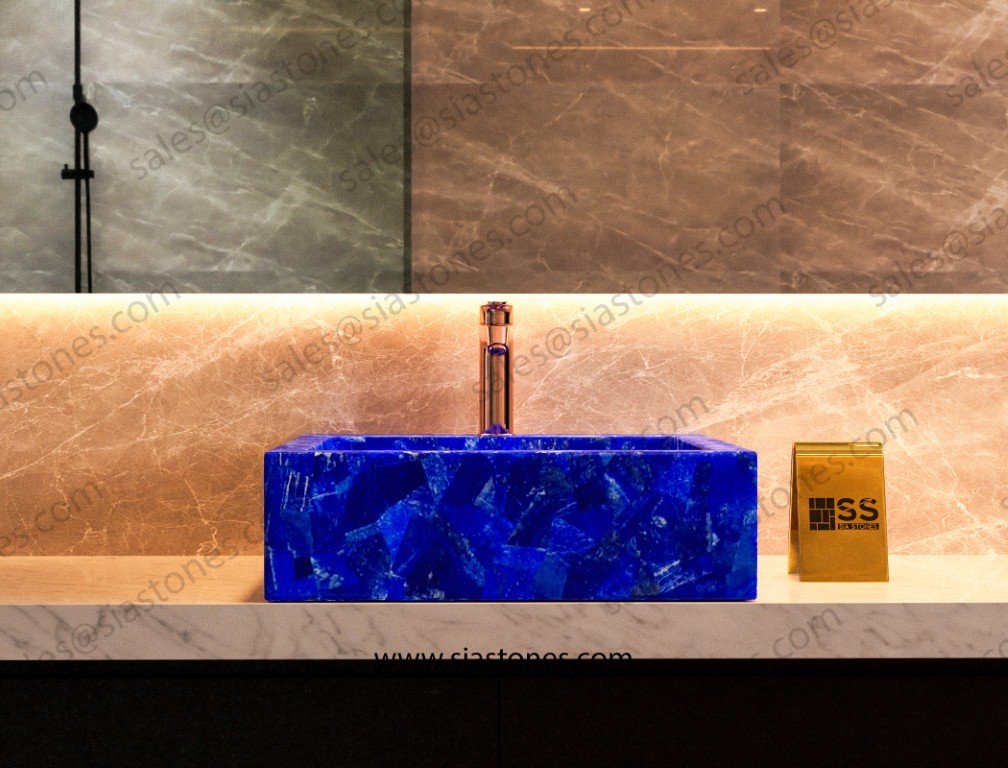 Lapis Lazuli Square Sloped Wash Basin - Image 2