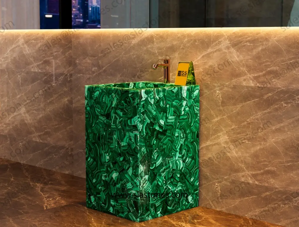 Malachite Gemstone Pedestal Sink - Image 3