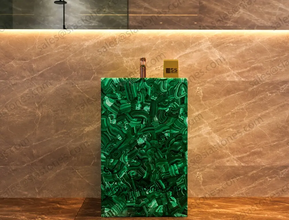 Malachite Gemstone Pedestal Sink - Image 4