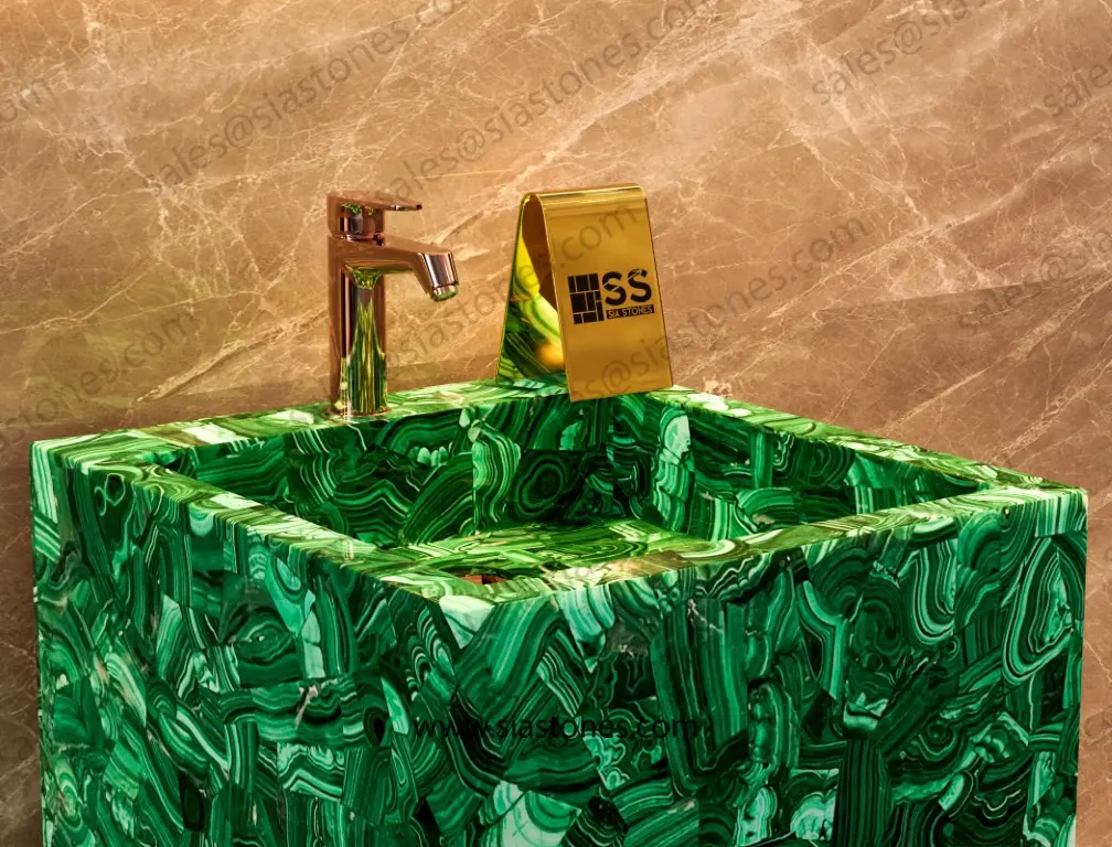 Malachite Gemstone Pedestal Sink - Image 2