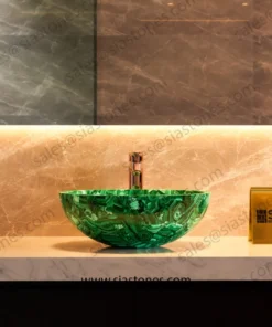 Alternative view of Malachite Gemstone Round Wash Basin
