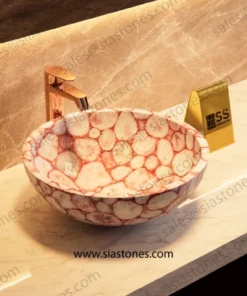 Pink Agate Indian Round Wash Basin
