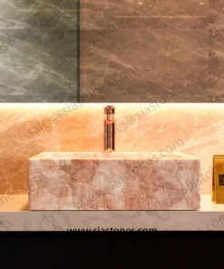 Alternative view of Pink Quartz Square Sloped Wash Basin