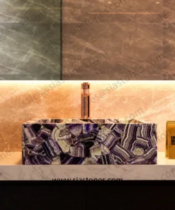 Alternative view of Purple Fluorite Square Sloped Wash Basin