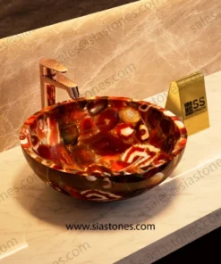 Red Agate Round Wash Basin