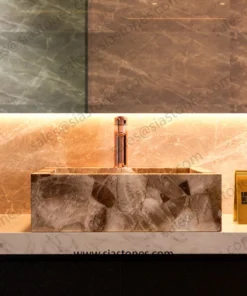 Alternative view of Smoky Quartz Square Sloped Wash Basin