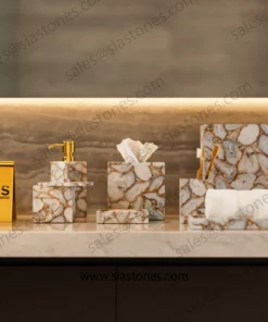 Alternative view of White Agate with Gold Fill Bath Accessories Set