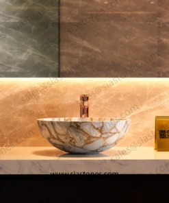 Alternative view of White Agate Golden Fill Round Wash Basin