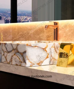 Alternative view of White Agate Gold Fill Square Sloped Wash Basin