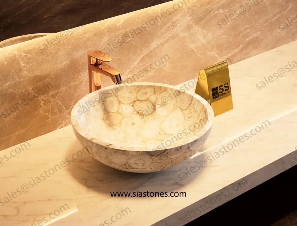 White Agate Round Wash Basin