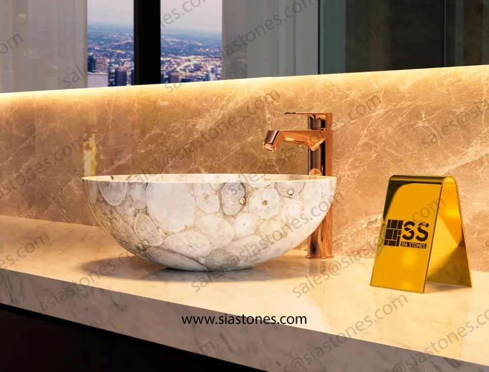 White Agate Round Wash Basin - Image 4
