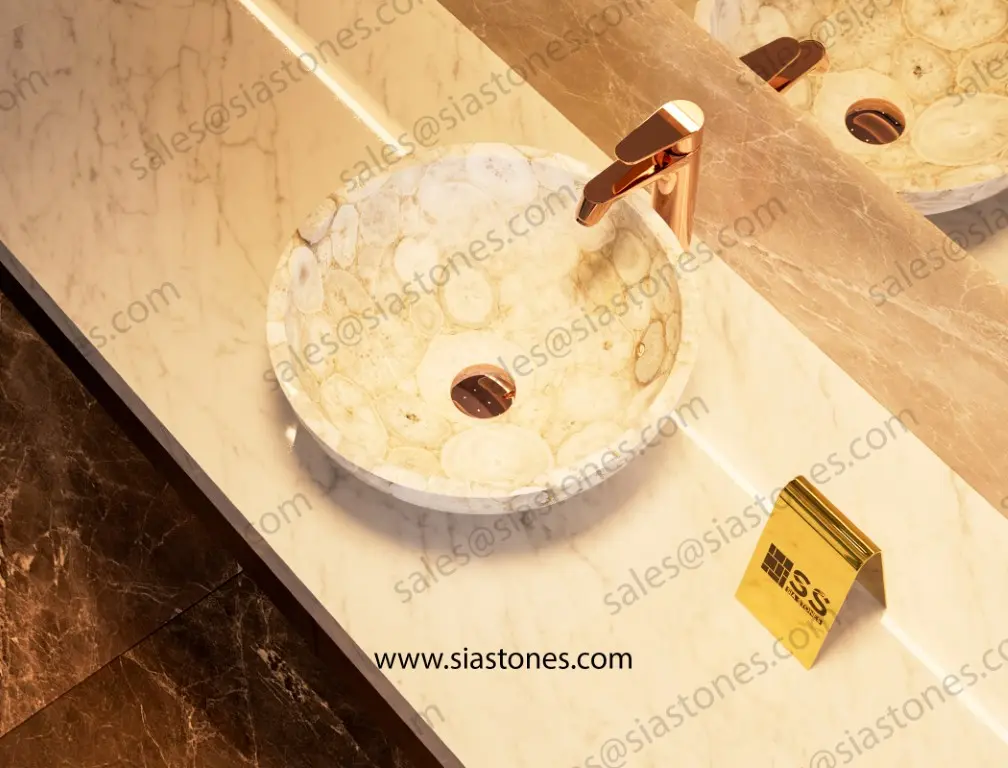 White Agate Round Wash Basin - Image 3