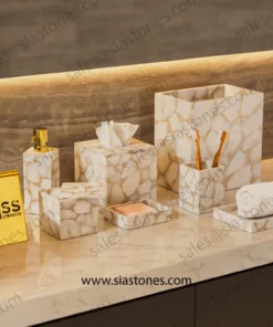 Alternative view of White Quartz with Gold Fill Bath Accessories Set