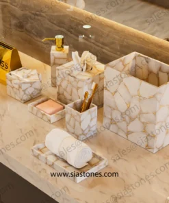 White Quartz with Gold Fill Bath Accessories Set