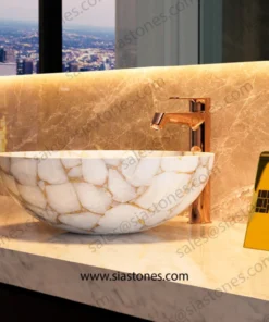 Alternative view of White Quartz Gold Fill Round Wash Basin