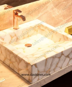 White Quartz Gold Fill Square Sloped Wash Basin