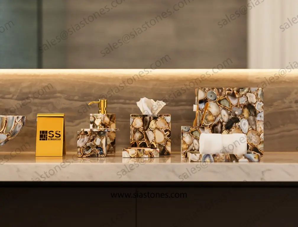 Yellow Agate Bath Accessories Set - Image 2